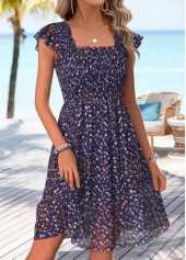 Purple Ditsy Floral Print Short Corset Square Neck Dress | thumb picture 