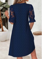 Navy Short Shirred Half Sleeve Split Neck Dress | thumb picture 