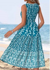 Peacock Blue Ditsy Floral Print Tummy Coverage Sleeveless Dress | thumb picture 