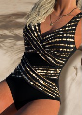 Black Surplice Tie Dye Print One Piece Swimwear | thumb picture 