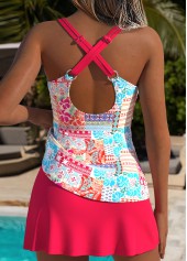 Hot Pink Mid Waisted Twist Bohemian Print Tankini Set | thumb picture 