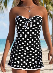 Black Mid Waisted Bowknot Polka Dot Tankini Set