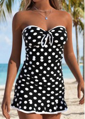 Black Mid Waisted Bowknot Polka Dot Tankini Set | thumb picture 