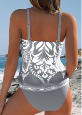 Navy Mid Waisted Two-piece Tribal Print Tankini Set | thumb picture 