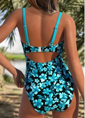 Black Drawstring Floral Print One Piece Swimwear | thumb picture 