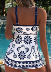 Navy Layered Random Floral Print One Piece Swimdress | thumb picture 
