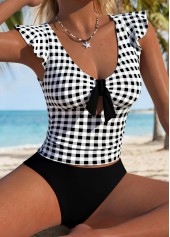 Black Mid Waisted Ruffle Plaid Tankini Set | thumb picture 