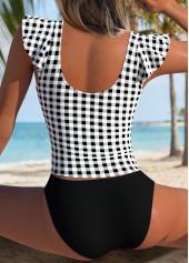 Black Mid Waisted Ruffle Plaid Tankini Set | thumb picture 