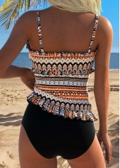 Orange Mid Waisted Frill Tribal Print Tankini Set | thumb picture 