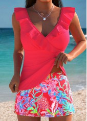 Coral High Waisted Fake 2in1 Tankini Set