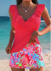 Coral High Waisted Fake 2in1 Tankini Set | thumb picture 