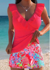 Coral High Waisted Fake 2in1 Tankini Set