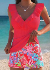 Coral High Waisted Fake 2in1 Tankini Set | thumb picture 