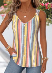 Multi Color Curved Hem Sleeveless V Neck Tank Top