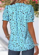 Blue Floral Print Frill Short Sleeve T Shirt | thumb picture 