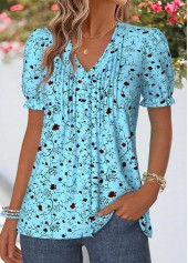 Blue Floral Print Frill Short Sleeve T Shirt | thumb picture 