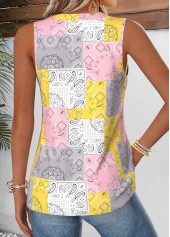 Multi Color Patchwork Curved Hem Sleeveless Tank Top | thumb picture 
