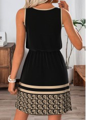 Black Geometric Print Short Button Sleeveless Round Neck Dress | thumb picture 