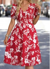 Red Floral Print Tummy Coverage Short Sleeve Dress | thumb picture 