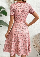 Pink Ditsy Floral Print Short Sleeve V Neck Dress | thumb picture 