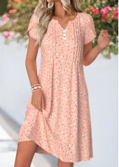 Dusty Pink Ditsy Floral Print Tuck Stitch Dress | thumb picture 