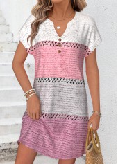 Pink Geometric Print Short Tummy Coverage Split Neck Dress