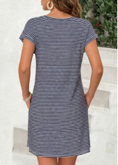 Navy Striped Short Double Side Pockets Round Neck Dress | thumb picture 