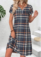 Multi Color Plaid Tuck Stitch Short Sleeve Dress | thumb picture 