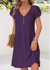 Purple Short Tuck Stitch V Neck Dress | thumb picture 