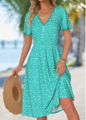Mint Green Polka Dot Smocked Short Sleeve Dress | thumb picture 
