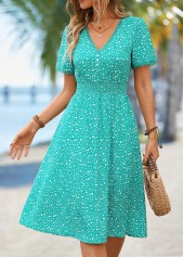 Mint Green Polka Dot Smocked Short Sleeve Dress | thumb picture 