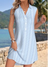 Light Blue Short Tummy Coverage Sleeveless Shirt Collar Dress | thumb picture 