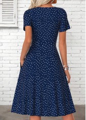 Navy Heart Print Shirred Short Sleeve V Neck Dress | thumb picture 