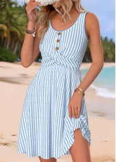 Light Blue Striped Short Criss Cross Sleeveless Dress | thumb picture 