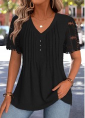 Black Patchwork Short Sleeve V Neck T Shirt