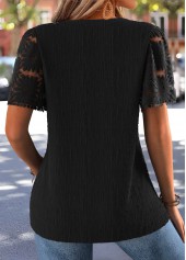 Black Patchwork Short Sleeve V Neck T Shirt | thumb picture 