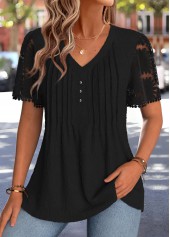 Black Patchwork Short Sleeve V Neck T Shirt | thumb picture 