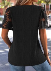 Black Patchwork Short Sleeve V Neck T Shirt | thumb picture 