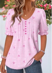 Pink Striped Curved Hem Short Sleeve T Shirt | thumb picture 