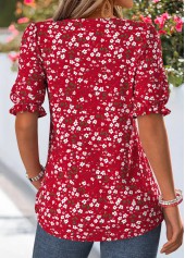 Red Ditsy Floral Print Curved Hem T Shirt | thumb picture 