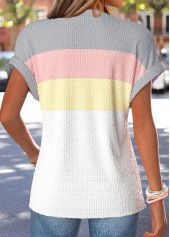 Multi Color Striped Short Sleeve Split Neck T Shirt | thumb picture 