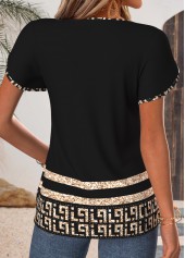 Black Geometric Print Curved Hem Short Sleeve T Shirt | thumb picture 