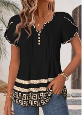 Black Geometric Print Curved Hem Short Sleeve T Shirt | thumb picture 