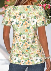 Light Green Floral Print Pleated Short Sleeve T Shirt | thumb picture 