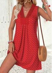 Red Short Shirred Sleeveless V Neck Dress | thumb picture 