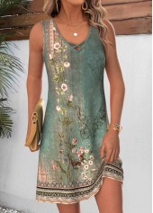 Sage Green Floral Print Short Tummy Coverage Sleeveless Dress | thumb picture 