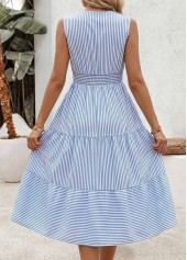 Light Blue Striped Smocked Sleeveless V Neck Dress | thumb picture 