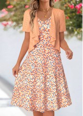 Orange Ditsy Floral Print Two-piece Dress and Cardigan | thumb picture 