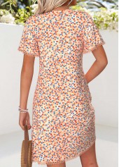 Orange Ditsy Floral Print Short Tuck Stitch Dress | thumb picture 