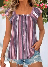 Purple Geometric Print Curved Hem Short Sleeve Blouse | thumb picture 